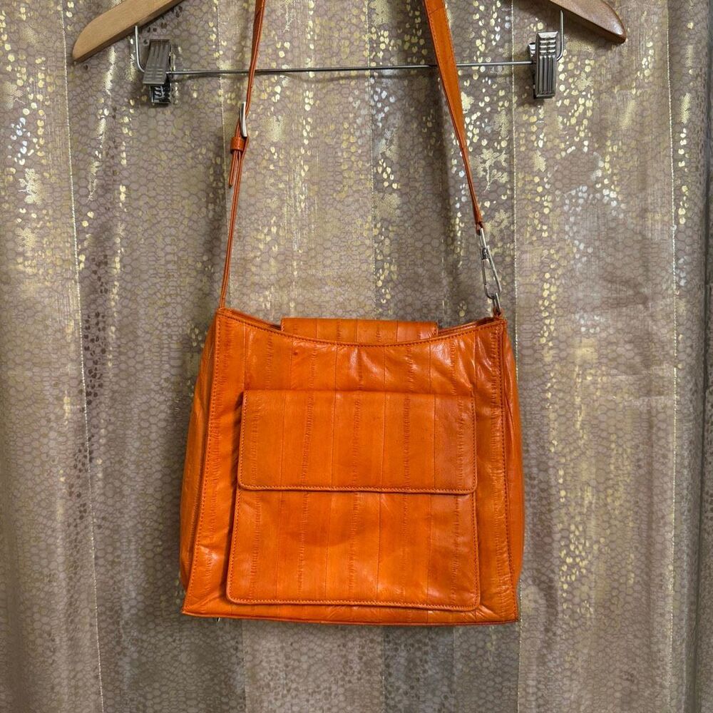 Lee Sands Vintage 1980's 100% Eelskin Leather Pumpkin Orange Handbag Purse